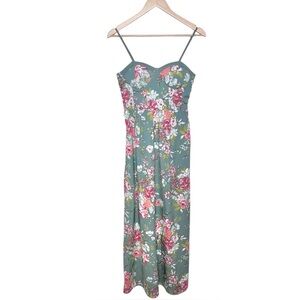 B.O.G. Collective Bustier Maxi Dress Sz M Sage Blush Floral Smock Back Side Slit